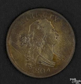 Draped Bust half cent, 1804, XF details, cleaned.