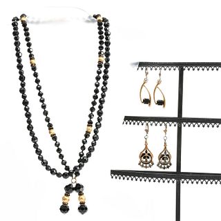 OBSIDIAN FACETED BEADED NECKLACES AND ONYX EARRINGS