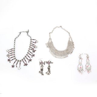 INDIAN JEWELRY, 2 NECKLACES, 2 PAIR EARRINGS