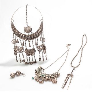 MIAO CHINESE AND INDIAN NECKLACES, PAIR EARRINGS