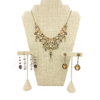 VINTAGE STYLE NECKLACE AND THREE PAIRS OF EARRINGS