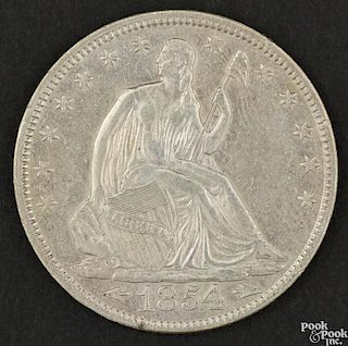 Seated Liberty half dollar, arrows at date, 1854, XF, cleaned.
