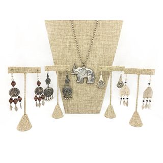 4 PAIRS INDIAN DESIGN EARRINGS, 1 ELEPHANT NECKLACE