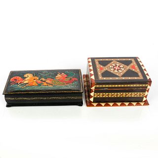 GROUP OF 2 DECORATIVE WOODEN JEWELRY TRINKET BOXES