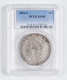 Morgan silver dollar, 1892, PCGS XF-45, very scarce coin in high grades.
