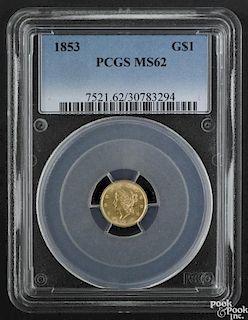 Gold dollar, type 1, 1853, PCGS MS-62.