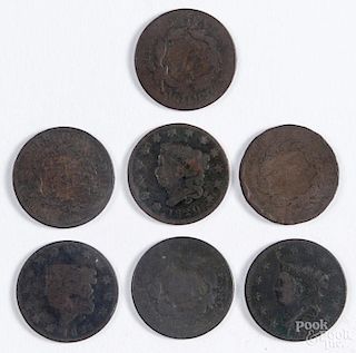 Seven Coronet Head large cents, to include four 1819, two 1820 and an 1822, AG-VG.