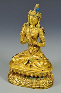 Gilt Buddhist Bronze Seated Sculpture