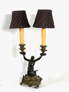 Bronze Figural Two Light Lamp