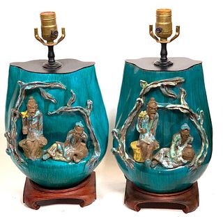 Pair Marcello Fantoni Glazed Ceramic Lamps, c.1960’s