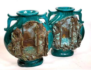 Pair of Marcello Fantoni Glazed Ceramic Vases