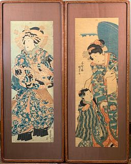 Two Japanese Color Woodblock Prints, c.1800