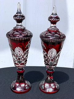 Pair of Czechoslovakian Ruby Pokals