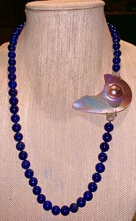 Vintage IMG Cleveland Lapis, Diamond and Pearl Necklace