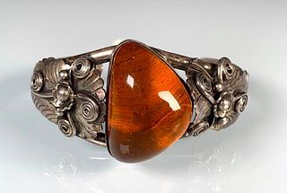 Sterling Silver and Amber Cuff Bracelet