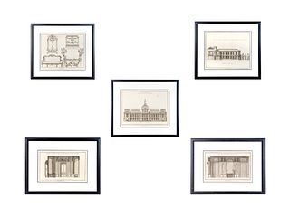 Five French Architectural Engravings
1, 2 and 5: 21 x 25 inches; 3 and 4: 16 x  21 1/2 inches.