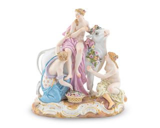 A Meissen Porcelain Figure of Europa and the Bull 
Height 8 1/2 x length 8 x depth 4 1/2 inches.