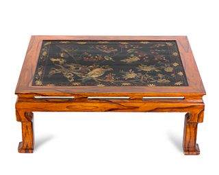 A Chinese Faux Bois and Coromandel Lacquer Low Table