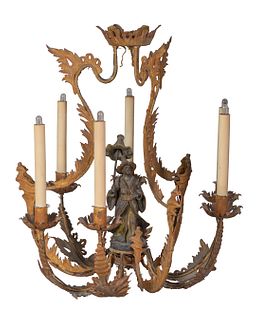 A Louis XV Style Bronze and Gilt Bronze Six-Light Chandelier
Height 20 x diameter 20 inches.