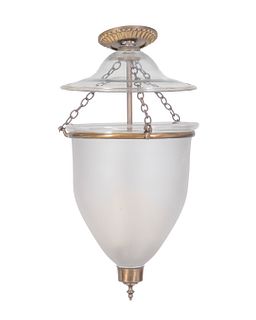 A Gilt Metal and Frosted Glass Bell Jar Hall Lantern
Height 23 x diameter 12 inches.