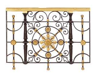 A Neoclassical Style Gilt Metal and Ebonized Railing
Height 38 x width 50 inches.