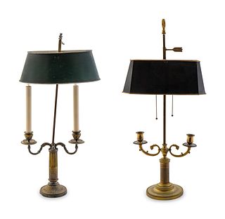 Two Gilt and Silvered Metal Bouilottte Style Lamps
Height of taller 28 inches.