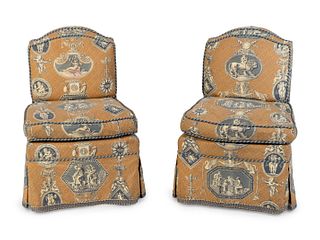A Pair of Upholstered Slipper Chairs
Height 29 inches.