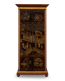 A Louis Philippe Style Walnut and Parcel Gilt Cabinet with Chinese Coromandel Lacquer Doors
Height 90 x width 38 x depth 18 inches.