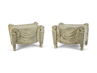 A Pair of Cast Resin Reproduction Tatham Stools
Height 15 1/2 x width 22 x depth 13 1/2 inches.