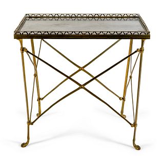 A Brass Side Table with Black  Top Marble
Height 28 x width 28 x depth 18 1/4 inches.