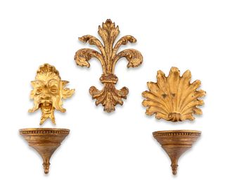 A Group of Five Carved Gilt Wood  and Compostion Items
Height of largest 12 3/4 inches.