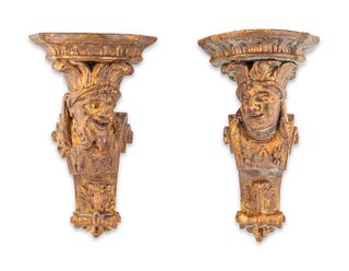A Pair of Gilt Decorated Composition Wall Brackets
Height 12 3/4 inches.