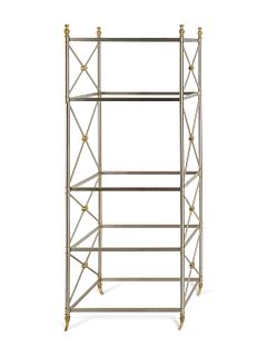 A Neoclassical Style Steel and Brass Etagere
Height 79 1/2 x width 30 1/8 x depth 15 1/4 inches.