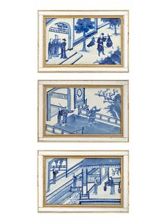 Three Chinese Export Blue and White Porcelain TilesFramed size 8 x 11 7/8 inches.