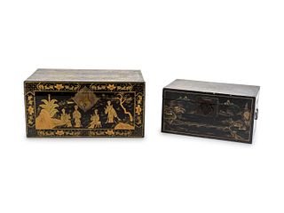Two Chinese Black and Gilt Lacquer Boxes
Largest height 12 1/2 x width 24 1/2 x depth 15 1/2 inches.