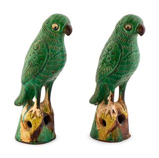 A Pair of Chinese Glazed Ceramic Sancai Parrots
Height 8 3/4 inches.