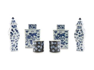 A Group of Six Chinese Blue and White Porcelain Items
Height of tallest 24 3/4 inches.