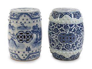 Two Chinese Blue and White Porcelain Barrel-form Garden Seats
Height 18 3/4 inches.