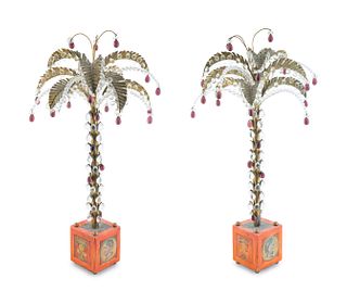 A Pair of Tole Peint Palm Trees Hung with Clear and Amethyst Drops
Height 30 1/2 inches.
