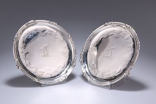 A PAIR OF GEORGE II SILVER WAITERS
 by John Swift,