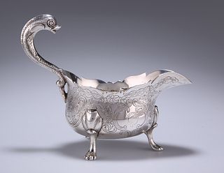 A RARE PROVINCIAL GEORGE II SILVER SAUCE BOAT
 by 