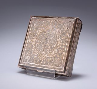 A PERSIAN SILVER BOX
 Square, the hinged cover and