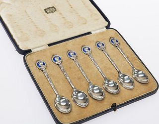 A SET OF SIX SILVER AND ENAMEL ROYAL COMMEMORATIVE