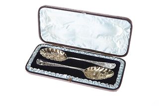 A PAIR OF GEORGE III SILVER SERVING SPOONS
 by Hen
