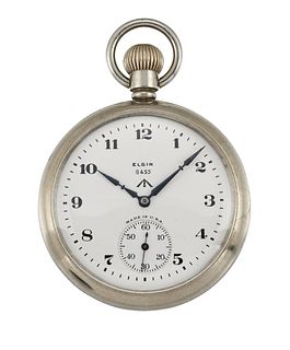 A MILITARY ISSUE STEEL POCKET WATCH
 by Elgin
 Cir