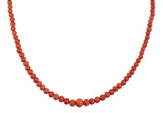 A CORAL NECKLACE
 The single strand of 3.7mm - 7.4