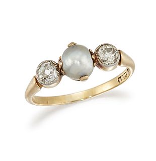 A PEARL AND DIAMOND RING
 The 6.18mm pearl, border