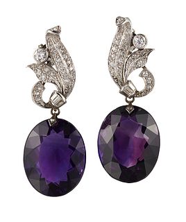 A PAIR OF MID 20TH CENTURY AMETHYST AND DIAMOND DR