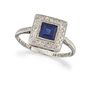 A SAPPHIRE AND DIAMOND CLUSTER RING, MID 20TH CENT