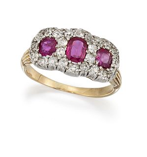 A LATE 19TH CENTURY RUBY AND DIAMOND CLUSTER RING
